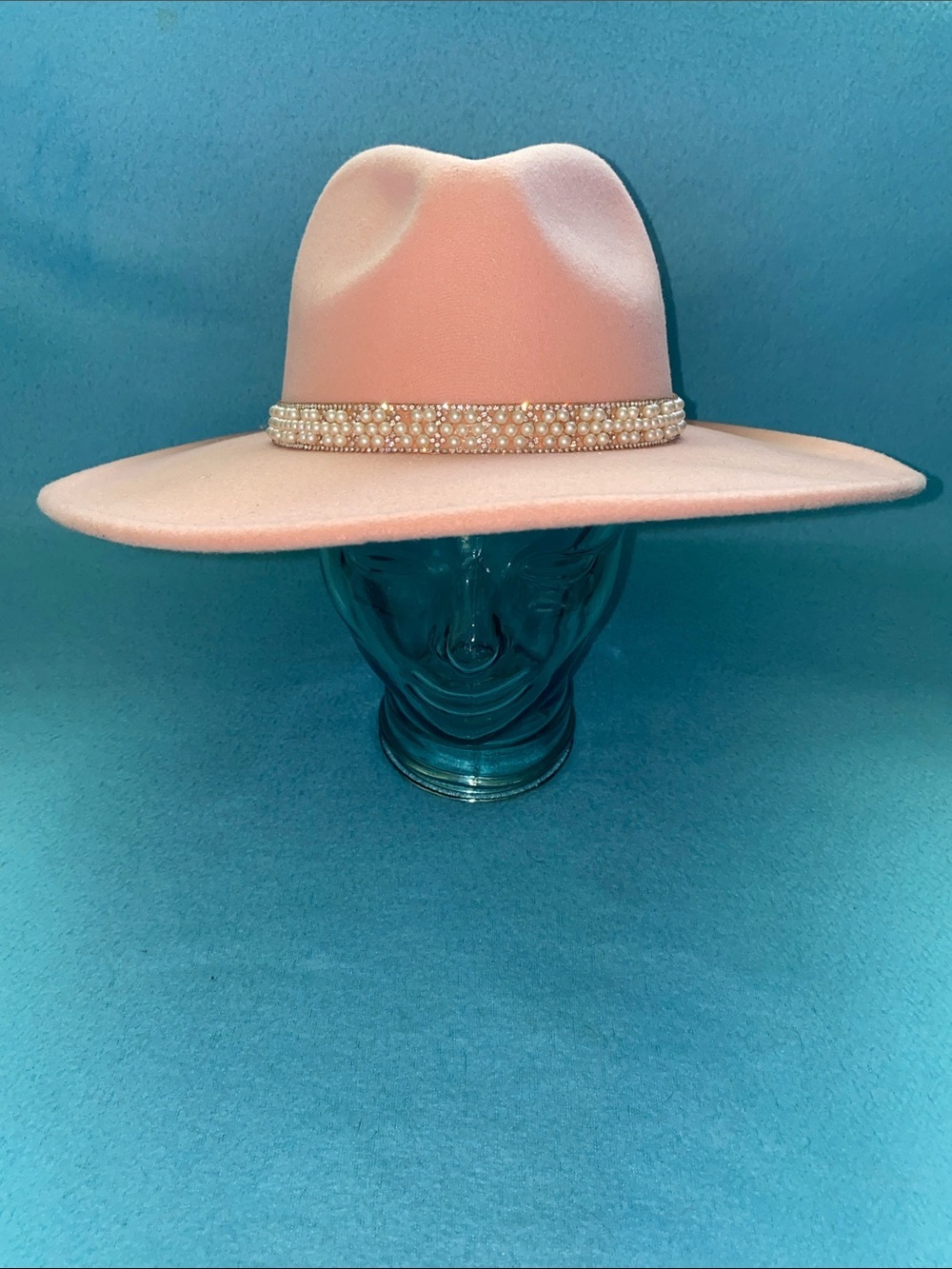SAN DIEGO HAT CO Fedora pearl floral band wide brim blush pink felt size OSFA